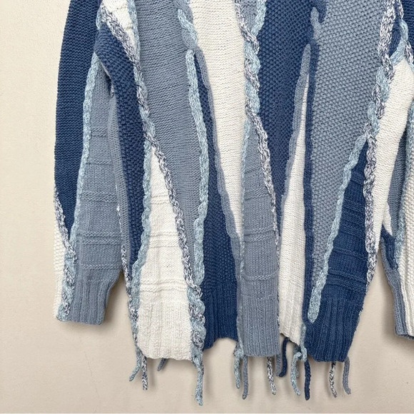 Funsport Womens Large Chunky Blue White Color Mix Ramie Sweater - Picture 10 of 16